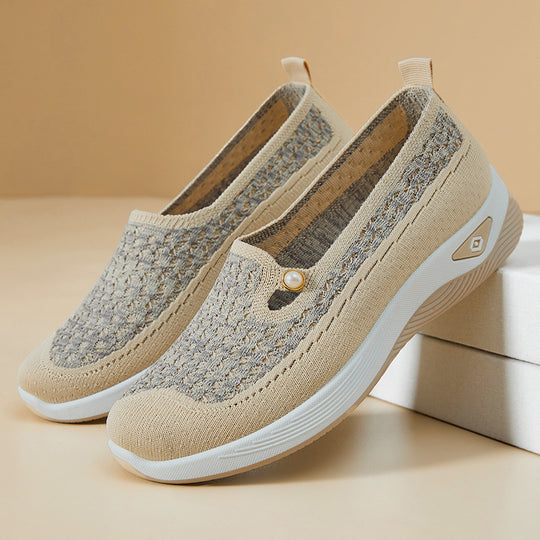 Damen nan atmungsaktive gestrickte Slip-On Slipper mit Perlenapplikation und stoßdämpfender EVA-Sohle EB