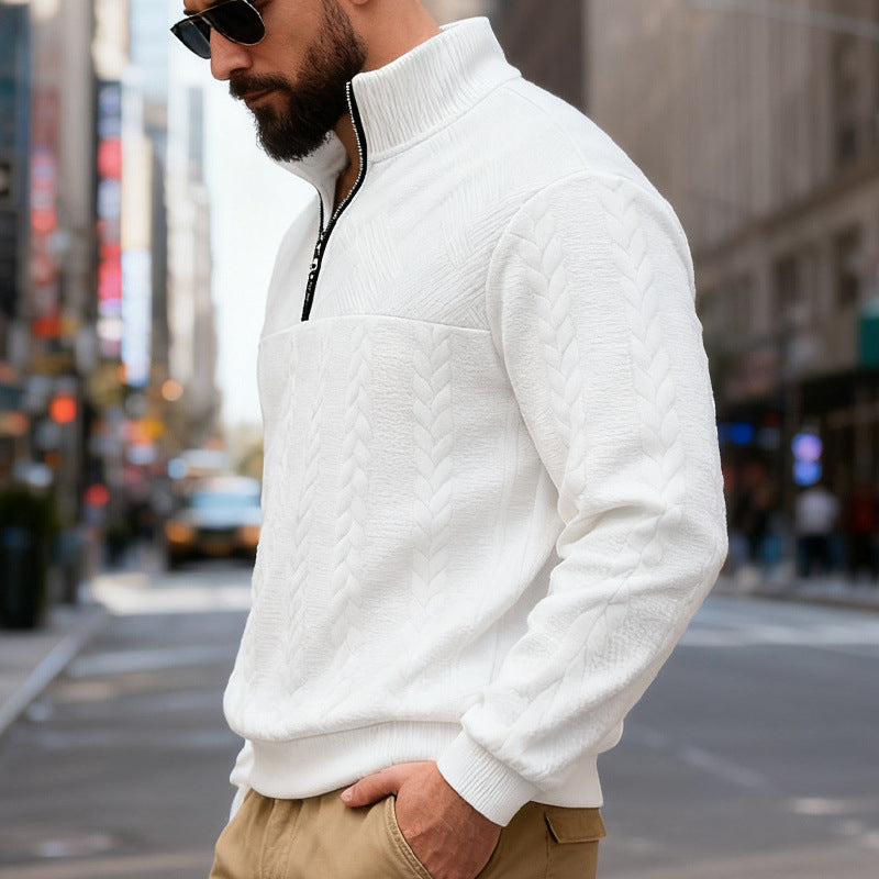 Herren Fleece-Pullover mit hohem Kragen und Reißverschluss EB