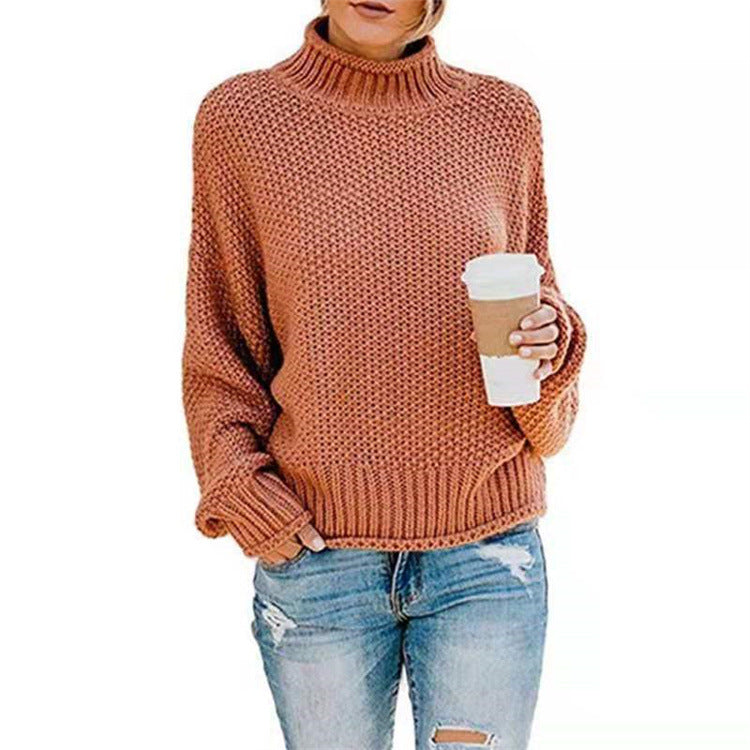 Damen lässiger Strickpullover mit hohem Kragen und strukturierter Oberfläche EB