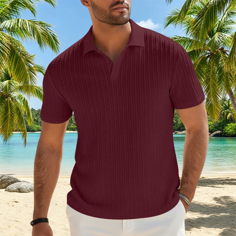 Herren Feinstrick-Polo mit strukturiertem Zopfmuster und weichem Baumwollmix EB