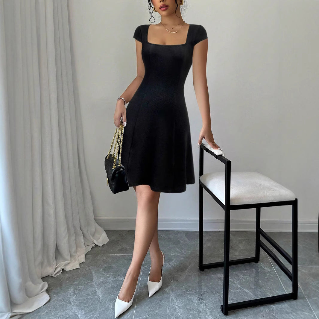 Damen Ärmelloses A-Linien Kleid mit quadratischem Ausschnitt EB