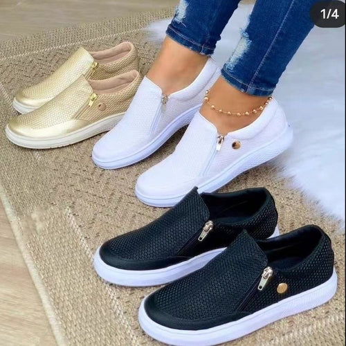 Damen Slip-On Sneakers mit seitlichem Reißverschluss und atmungsaktiver Textur EB
