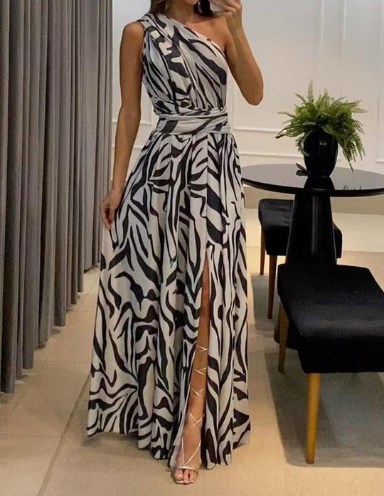 Damen Elegantes Maxikleid mit asymmetrischem Ausschnitt und Schlitz EB