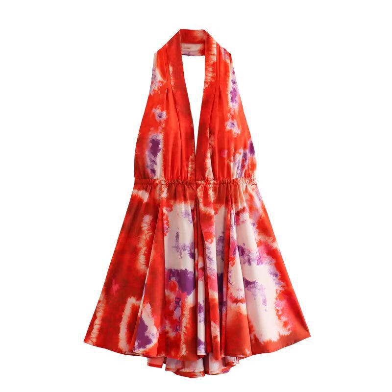 Damen Halterneck Kleid mit fließendem Rock EB