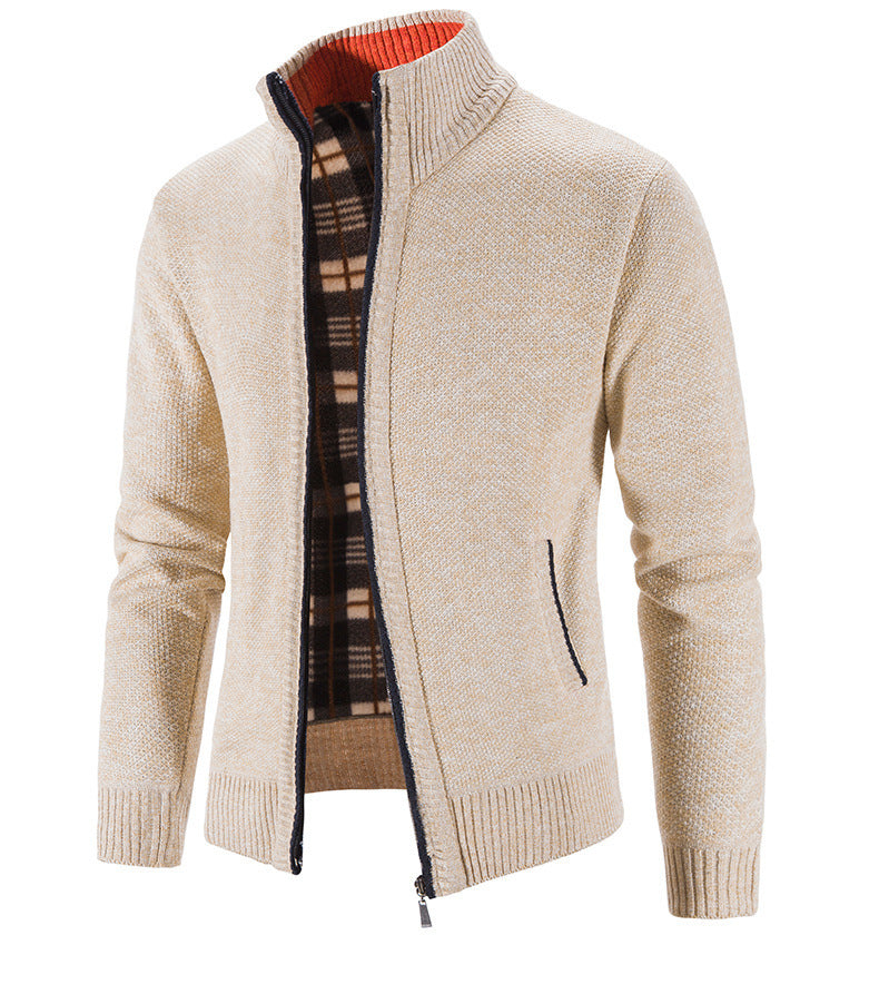 Herren Strickjacke mit strukturiertem Muster und hohem Stehkragen EB