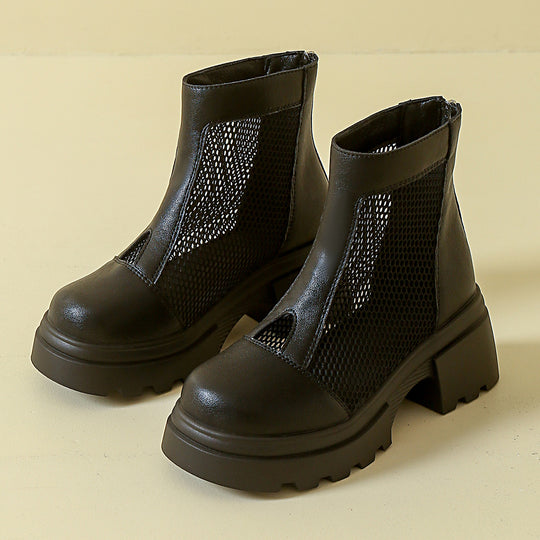 Damen trendy Verbindung von Stiefeln und Ankle Boots mit luftigen Mesh-Elementen EB