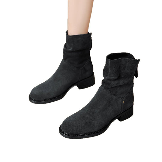 Damen modische Stiefeletten aus weichem Wildleder mit lässiger Faltenoptik EB