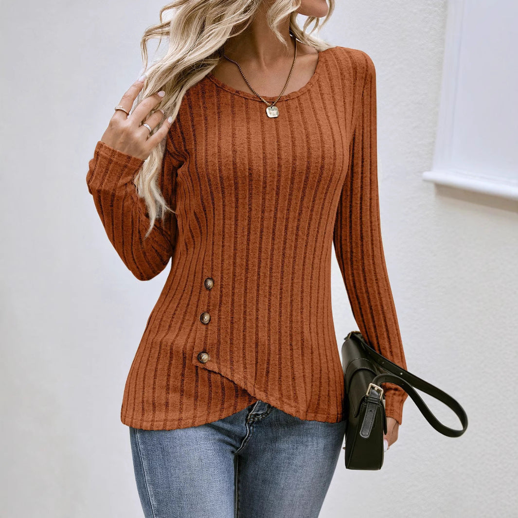 Damen lässiger asymmetrischer Pullover mit Knopfdetails EB