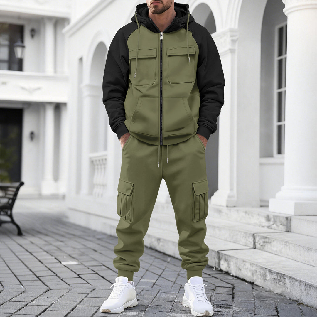 Herren nan Kapuzen-Sweatset mit Reißverschluss und funktionaler Cargohose EB