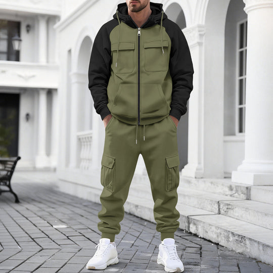 Herren nan Kapuzen-Sweatset mit Reißverschluss und funktionaler Cargohose EB