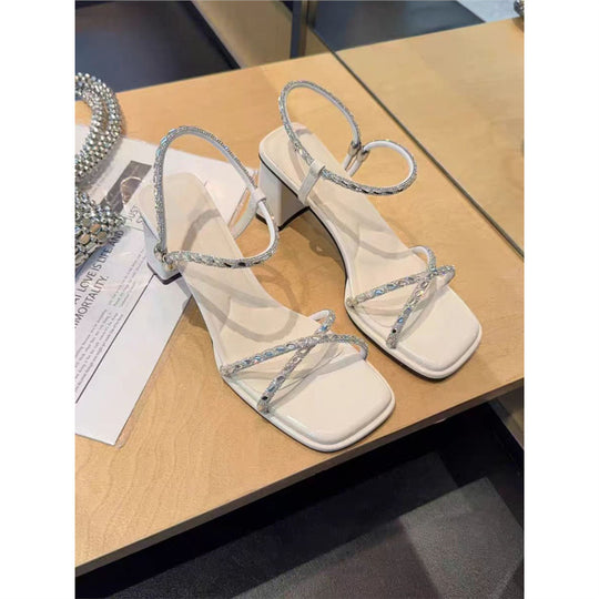 Damen elegante Sandalen mit Strassverzierungen EB
