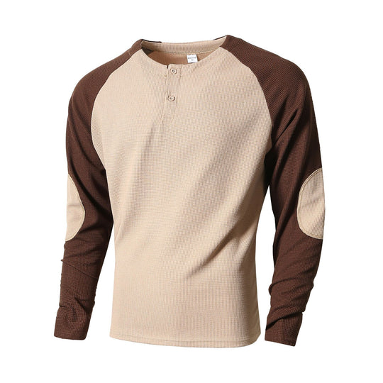 Herren Langarmshirt mit modischem Henley-Ausschnitt und strukturierten Ärmeln EB