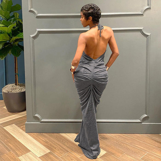 Damen Elegantes Maxikleid mit tiefem V-Ausschnitt und Raffung EB