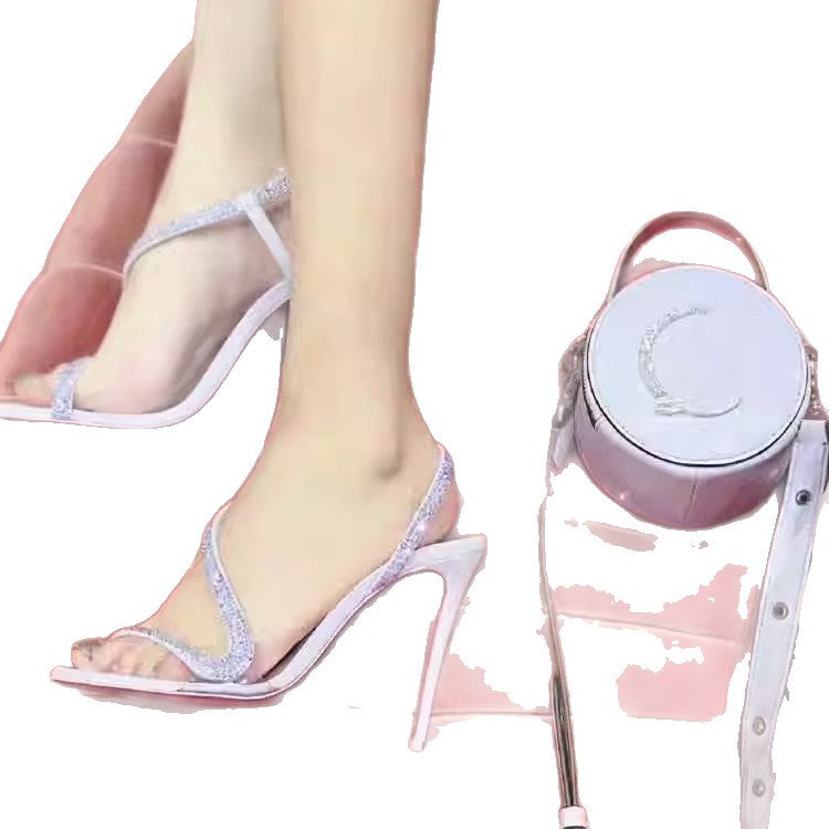 Damen elegante High Heel Sandalen mit funkelnder Strassverzierung EB