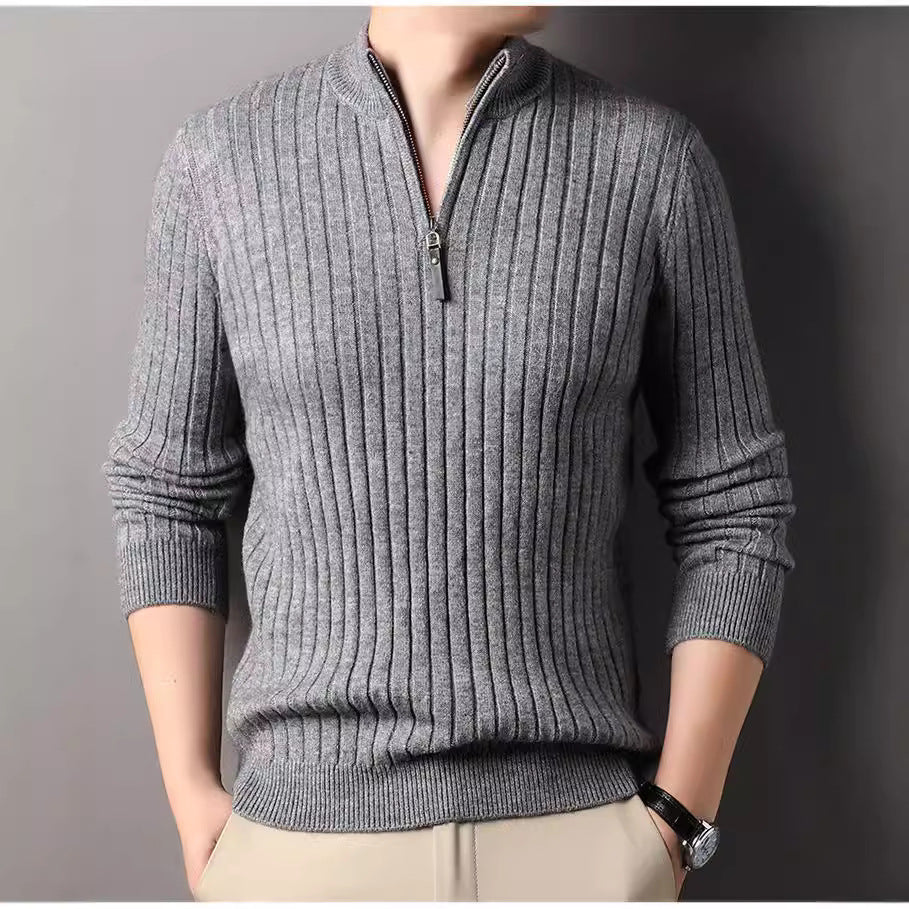 Herren Strickpullover mit modernem Stehkragen im Rippdesign EB