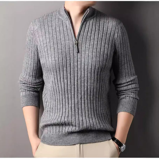 Herren Strickpullover mit modernem Stehkragen im Rippdesign EB