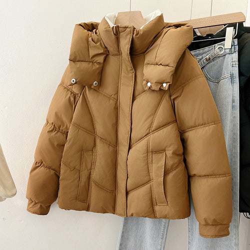 Damen modische pufferjacke mit hohem Kragen und praktischen Taschen EB