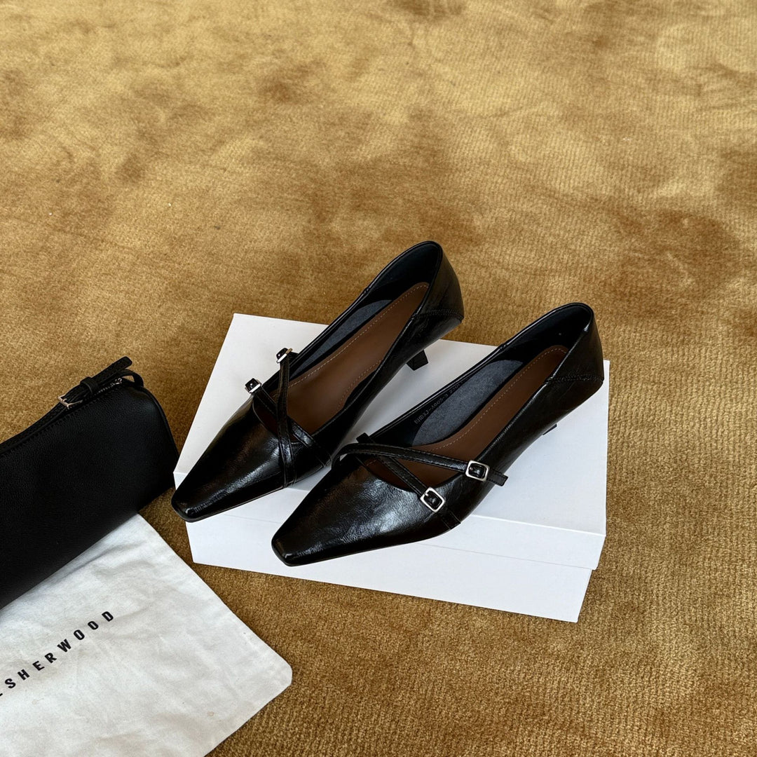 Damen elegante Slingback Pumps mit modischem Riemchen und hochwertiger Leder-Oberfläche EB