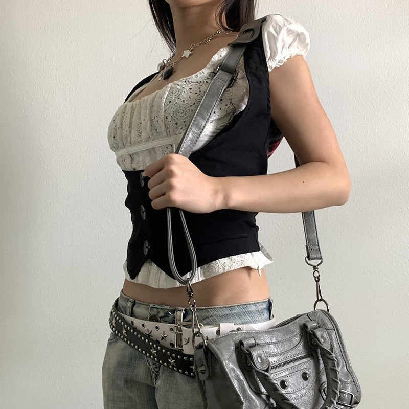 Damen Modisches Crop-Top mit eleganten Knopfdetails und tailliertem Schnitt EB
