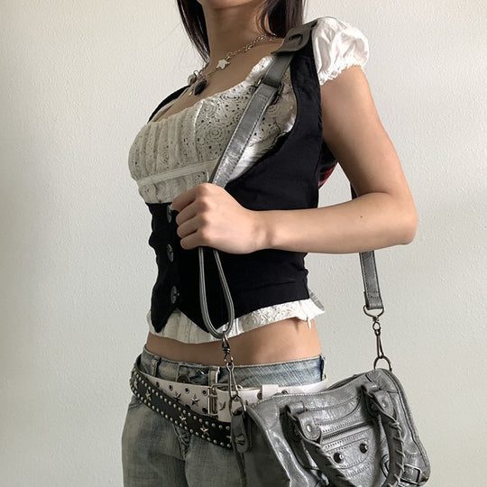 Damen Modisches Crop-Top mit eleganten Knopfdetails und tailliertem Schnitt EB