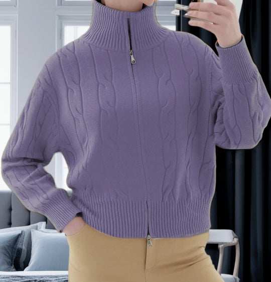 Damen Strickpullover mit hohem Kragen und Zipper EB
