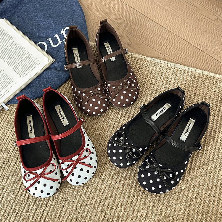 Damen Ballerinas mit dekorativem Schleifen-Design und Punktmuster EB