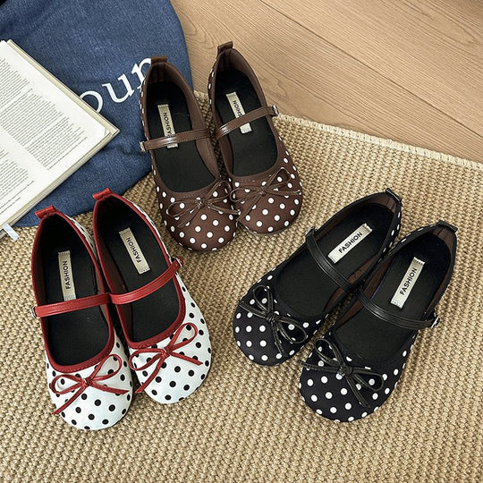 Damen Ballerinas mit dekorativem Schleifen-Design und Punktmuster EB