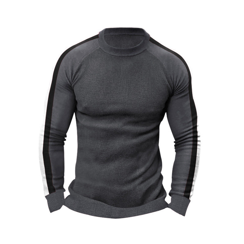 Herren sportlicher Strickpullover mit kontrastierenden Ärmeln und hohem Kragen EB