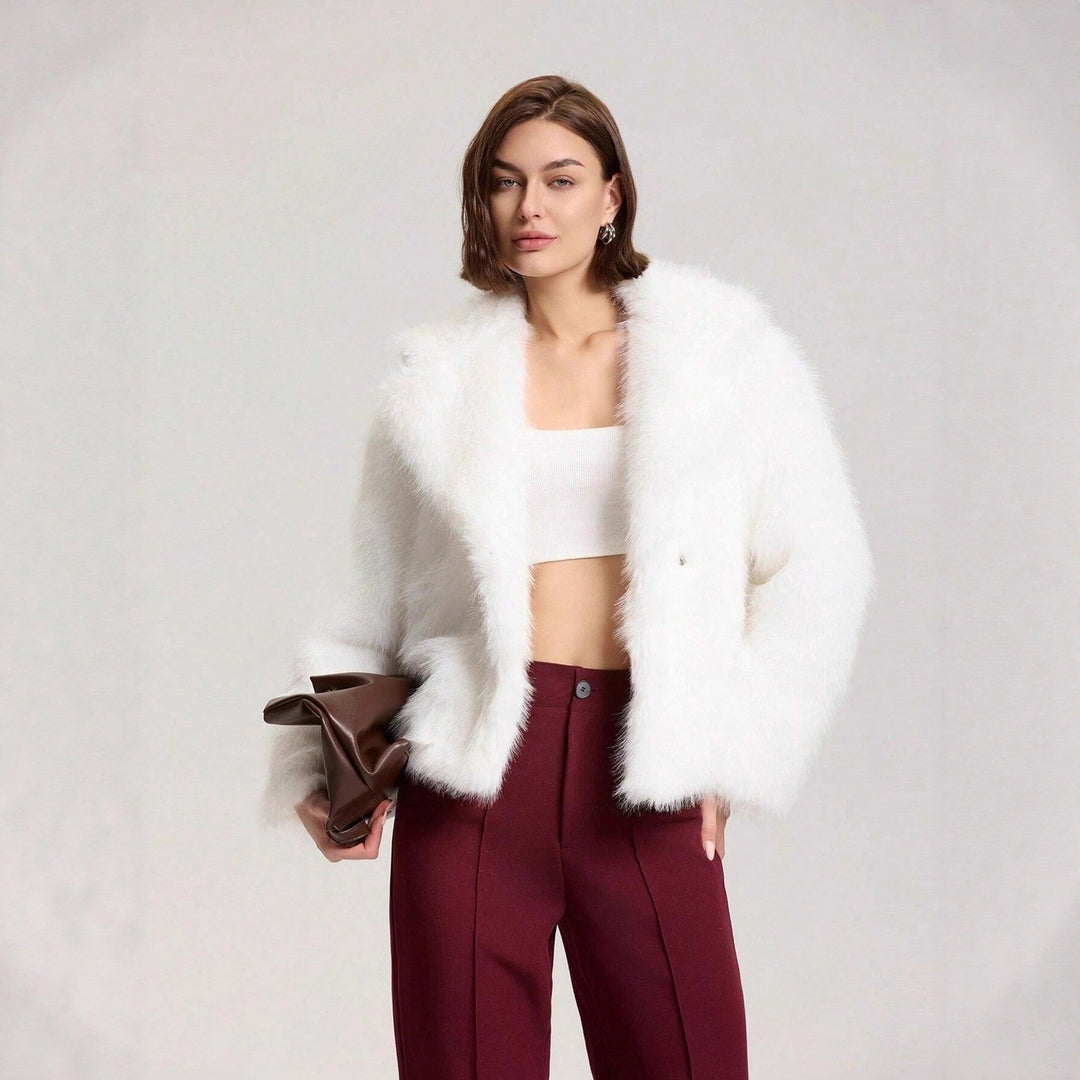 Damen Modische Kurzjacke mit glamourösem Kunstfell EB