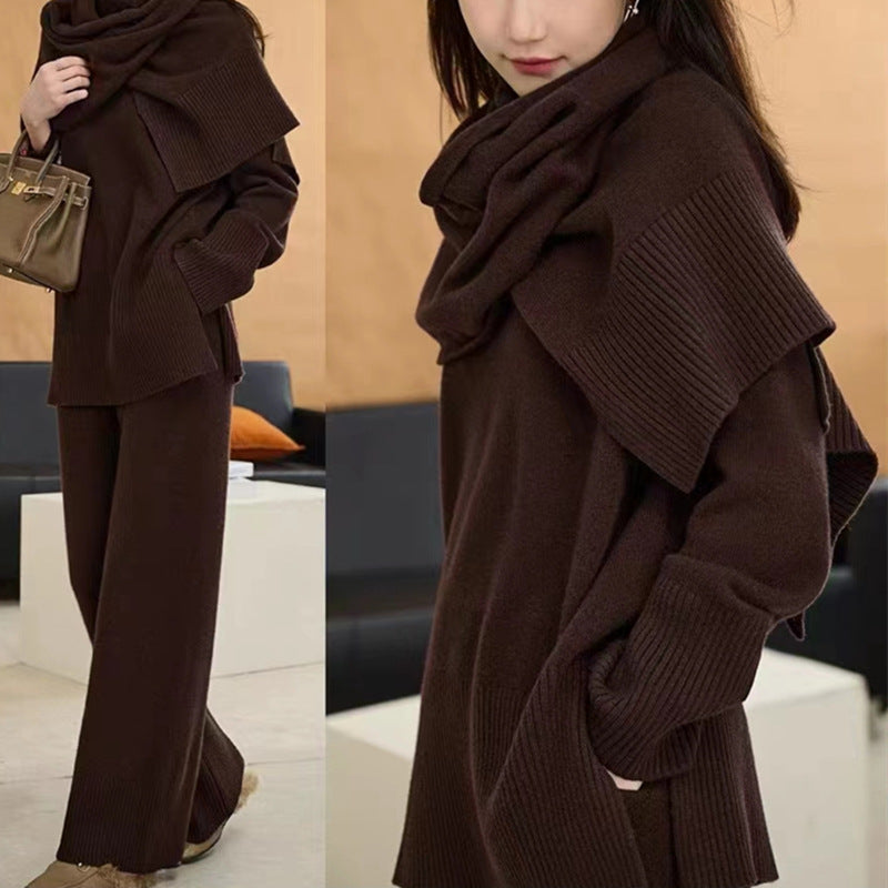 Damen Strickensemble mit locker sitzendem Pullover und weit geschnittener Hose EB