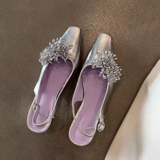 Damen Slingback-Pumps mit funkelnden Zier-Elementen und modischem Blockabsatz EB