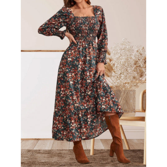 Damen Maxikleid mit Rüschendetails und floralem Design EB