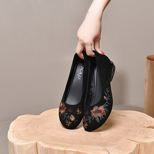 Damen Elegante Ballerinas mit floralem Stickdesign und weichem Futter EB