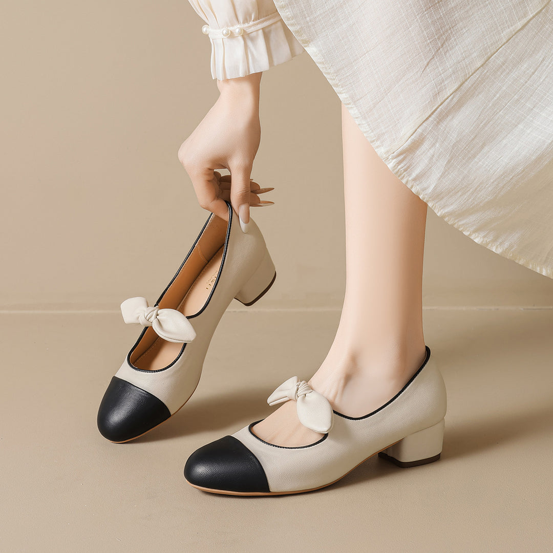 Damen elegante Ballerinas mit dekorativem Schleifenakzent und klassischem Farbblockdesign EB