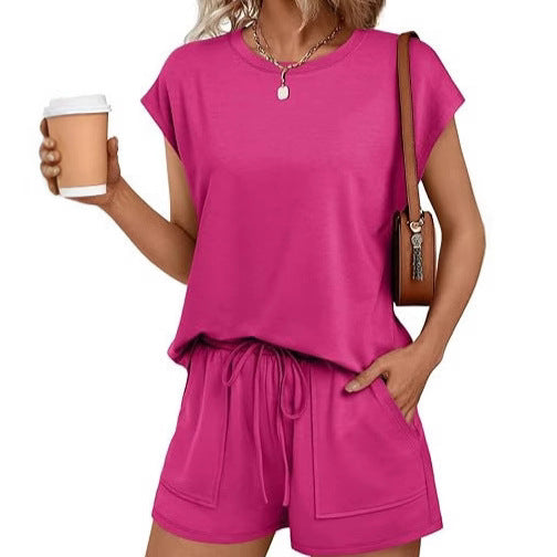Damen bequemes Lounge-Set mit elastischem Bund und Taschen EB