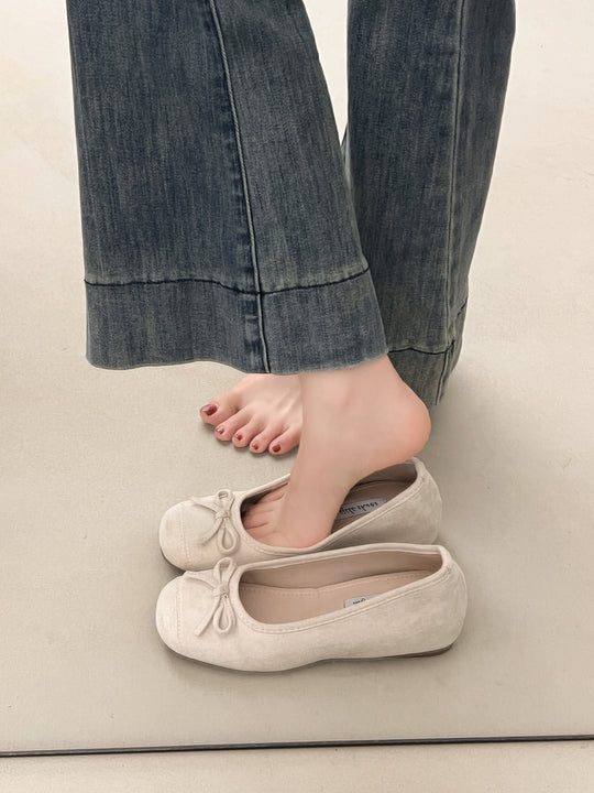 Damen Ballerinas mit zarter Schleifenapplikation und weichem Veloursleder EB