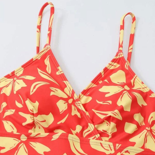 Damen Zweiteiliges Bikini-Set mit blütenförmigem Crop-Top und hoch tailliertem Höschen EB
