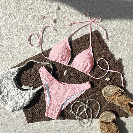 Damen Triangel-Bikini mit modischem Knotendesign und strukturierter Textur EB