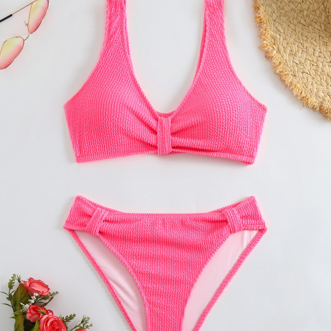 Damen strukturierter Bikini mit versetztem Band EB