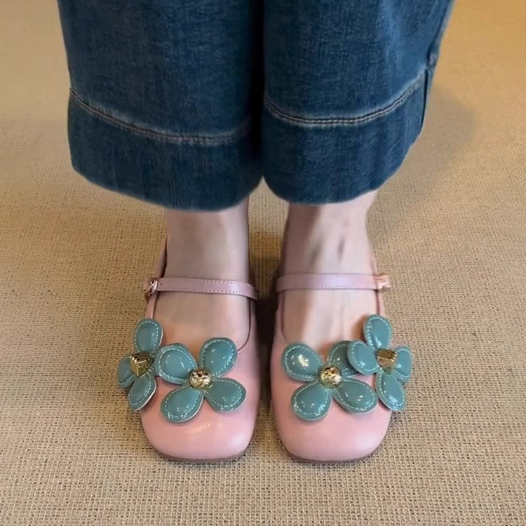Damen edle Ballerina-Schuhe mit dekorativem Blumen-Design und komfortablem Riemchen EB