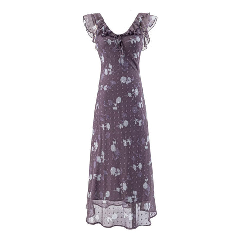 Damen Maxikleid mit romantischem Rüschensaum und floralem Design EB