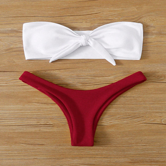 Damen Bandeau-Bikini mit modischem Knoten und hohem Beinausschnitt EB