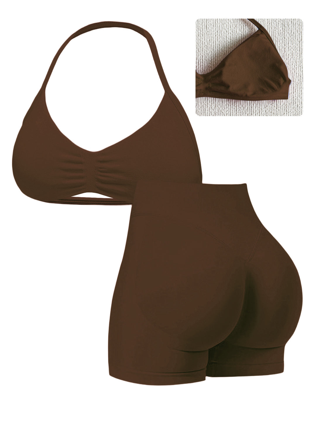 Damen Sport-Bikini-Oberteil mit hoch geschnittenen Shorts und nahtlosem Design EB
