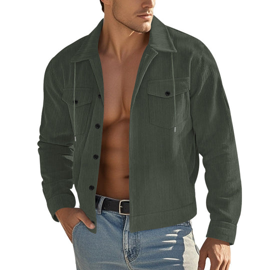 Herren nan Cord-Überhemdjacke mit Kentkragen, Druckknopfverschluss und aufgesetzten Brusttaschen EB
