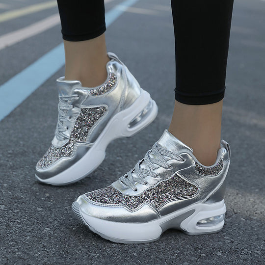 Damen nan modische Plateau-Sneaker mit Glitzerbesatz und sichtbarem Luftpolster EB
