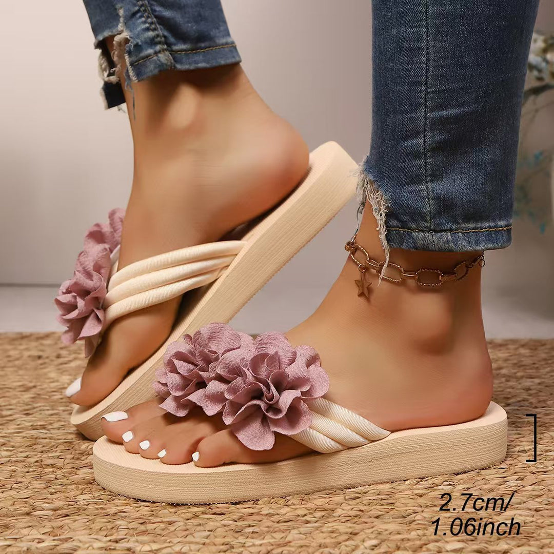 Damen bequeme Zehentrenner-Sandalen mit floralem Design EB