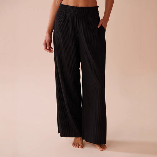 Damen Weite Plissee-Hose mit elastischem Bund und seitlichen Taschen EB