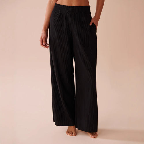 Damen Weite Plissee-Hose mit elastischem Bund und seitlichen Taschen EB