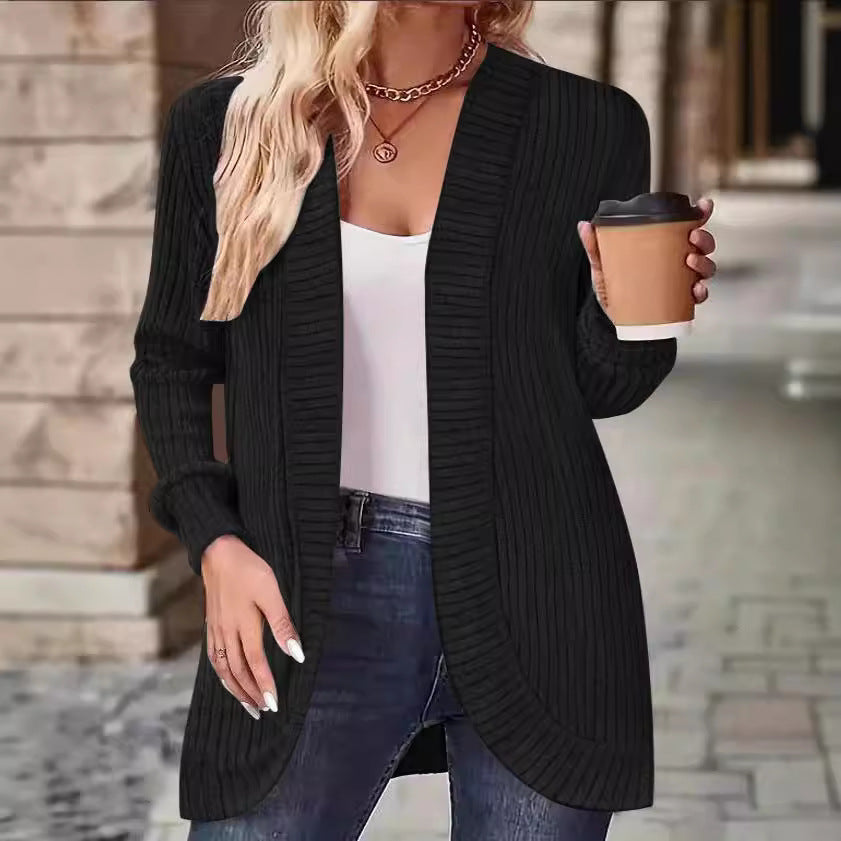 Damen gemütlicher Strickcardigan mit modernem Rippenmuster EB
