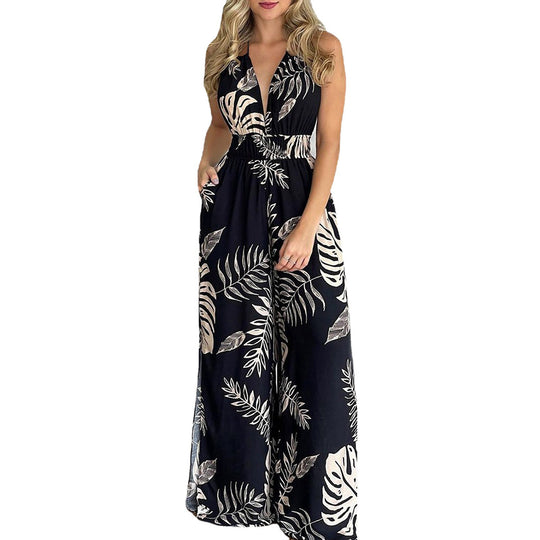 Damen eleganter Jumpsuit mit Spaghettiträgern und hohen Seitenschlitzen EB